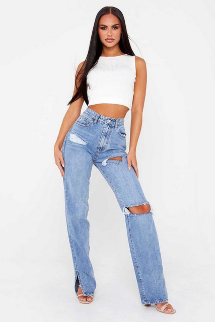 KIKI Destroyed-Jeans Damen-Röhrenjeans mit zerrissenen Löchern und Knöchelj günstig online kaufen