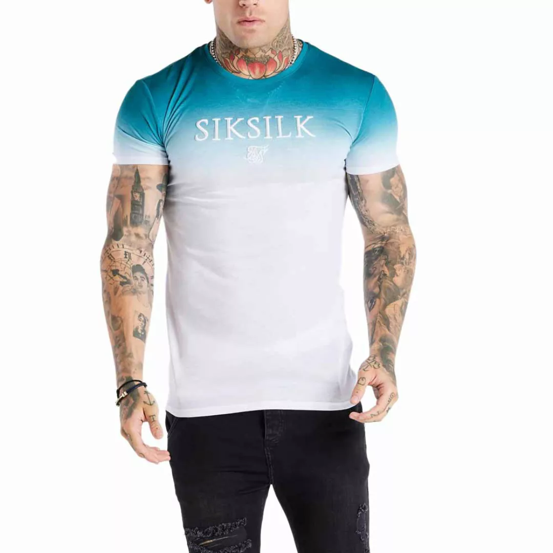 Siksilk High Fade Embroidery Gym Kurzärmeliges T-shirt L Teal / White günstig online kaufen
