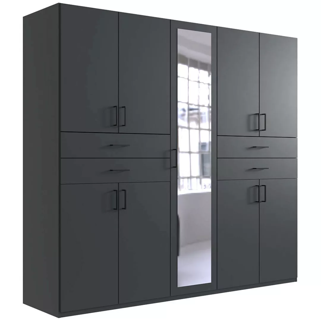 Kleiderschrank mit Spiegel, 225 cm breit modern in graphit TREVISO-43 günstig online kaufen