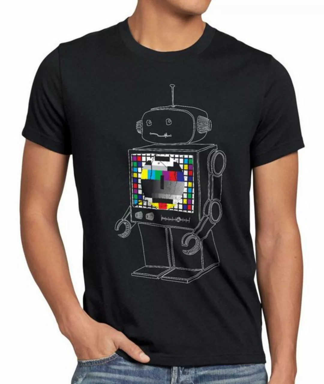 Print-Shirt Herren T-Shirt Testbild Roboter Big Bang Sheldon TV Monitor Rob günstig online kaufen