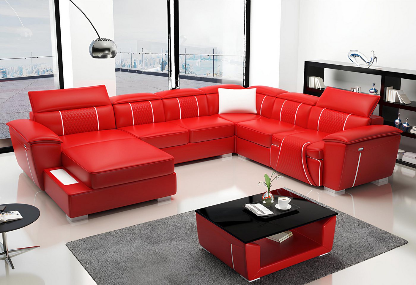 JVmoebel Sofa Ledersofa Couch Polster Designer Leder Sofas Sofa U-Form Couc günstig online kaufen