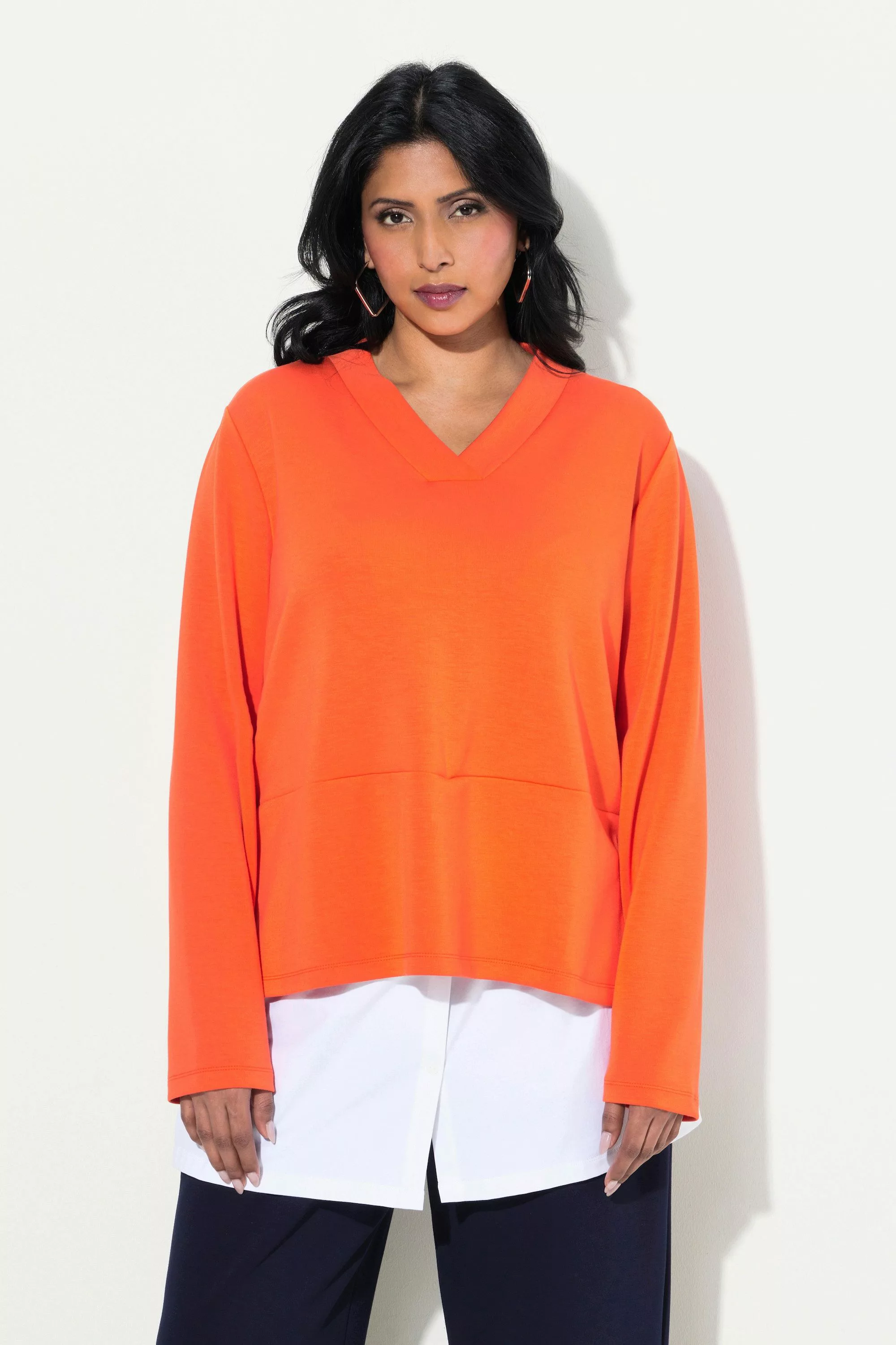 Ulla Popken Sweatshirt Sweatshirt Bluseneinsatz V-Ausschnitt günstig online kaufen