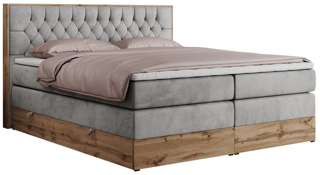 DB-Möbel Boxspringbett "KING LETTO" (Holzrahmen in Eiche-Optik, Topper T-25 günstig online kaufen