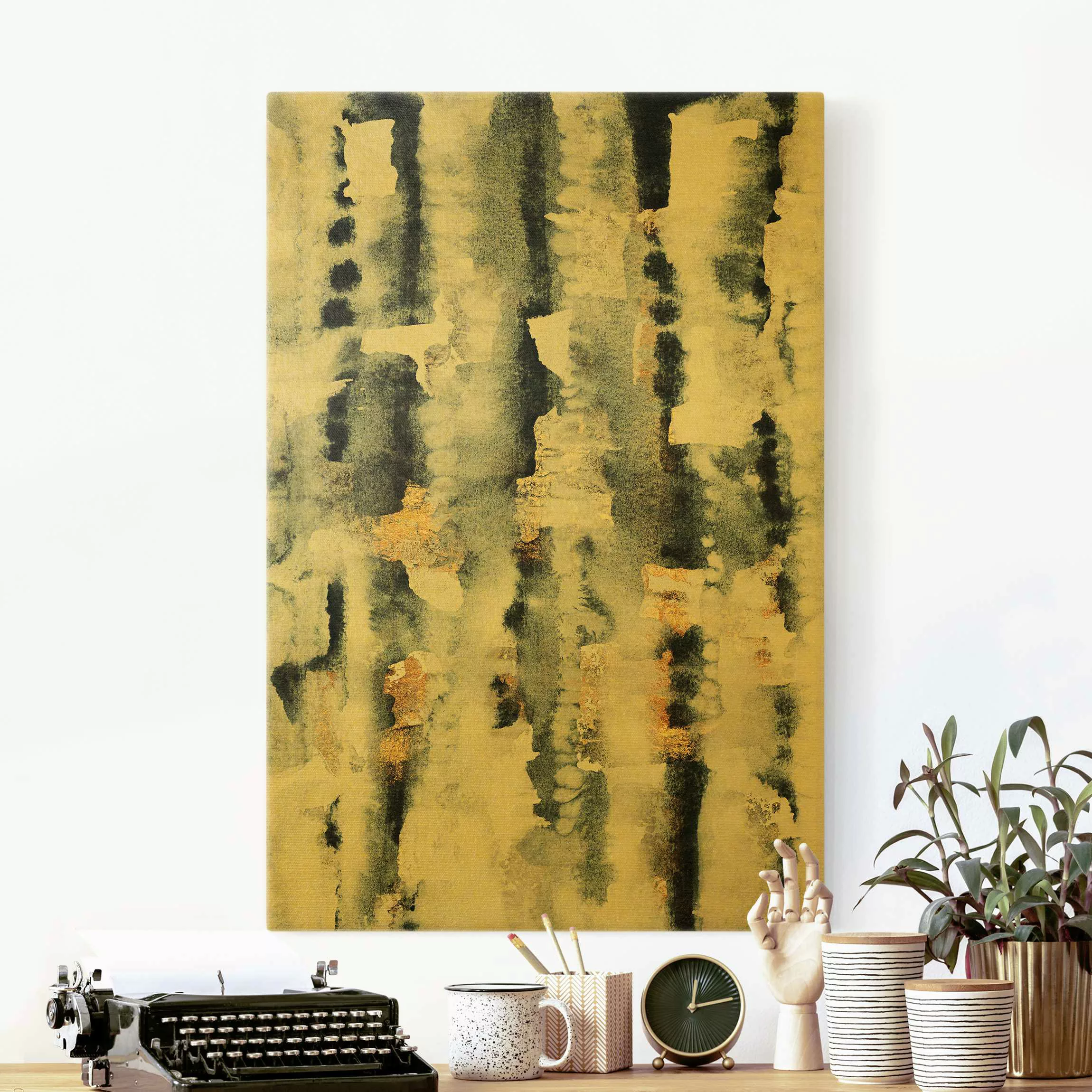 Leinwandbild Gold Abstraktes Aquarell mit Gold günstig online kaufen