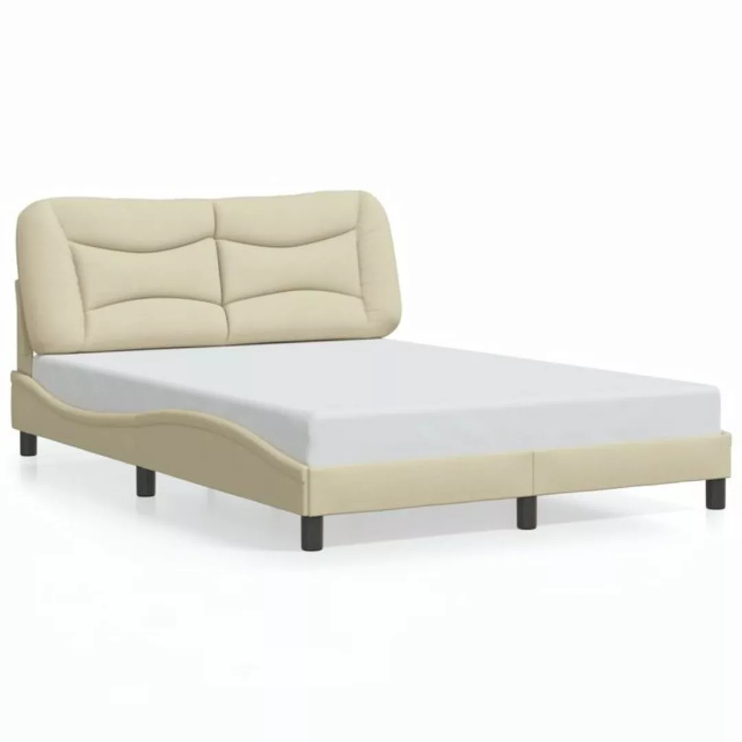 vidaXL Bettgestell, Bettrahmen mit Kopfteil Creme 140x190 cm Stoff günstig online kaufen