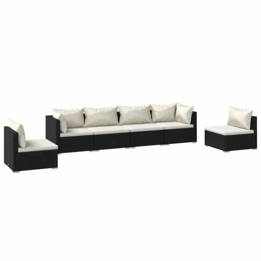 Vidaxl 6-tlg. Garten-lounge-set Mit Kissen Poly Rattan Schwarz günstig online kaufen