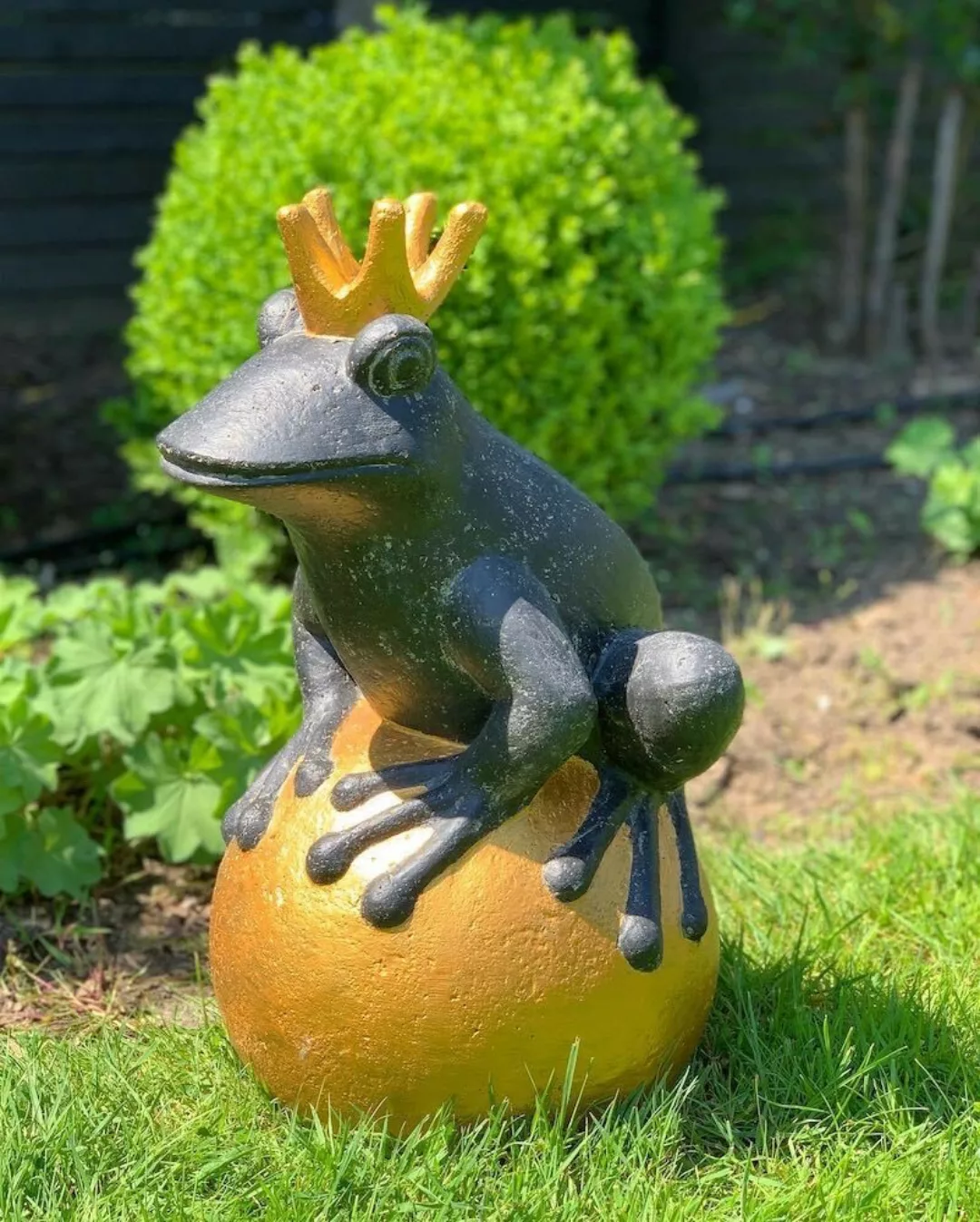 Gartenfigur Froschkönig Groß XXL Figur Frosch Goldene Kugel Guss-Stein 50cm günstig online kaufen
