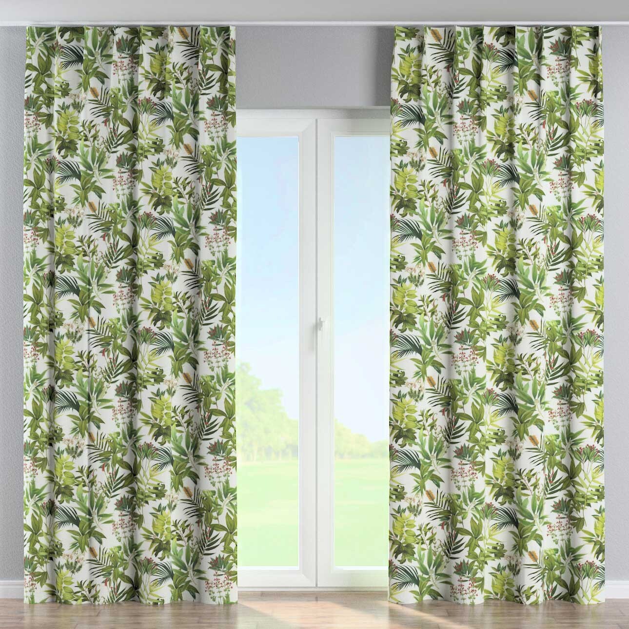 Vorhang mit flämischen 1-er Falten, grün-weiß, Tropical Island (143-69) günstig online kaufen