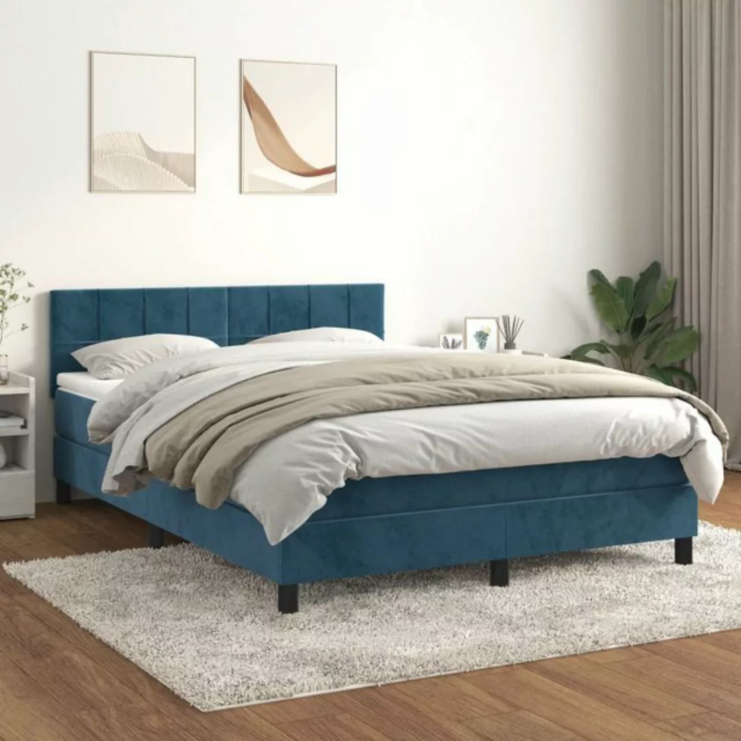 vidaXL Boxspringbett Boxspringbett mit Matratze Dunkelblau 140x200 cm Samt günstig online kaufen