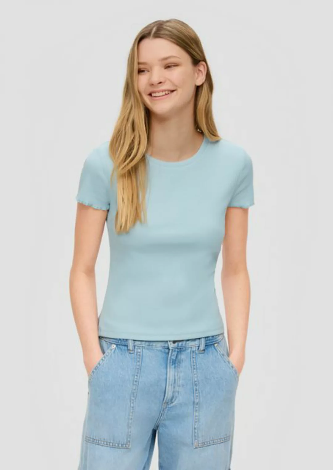 QS Kurzarmshirt Cropped Top mit Rippstruktur günstig online kaufen