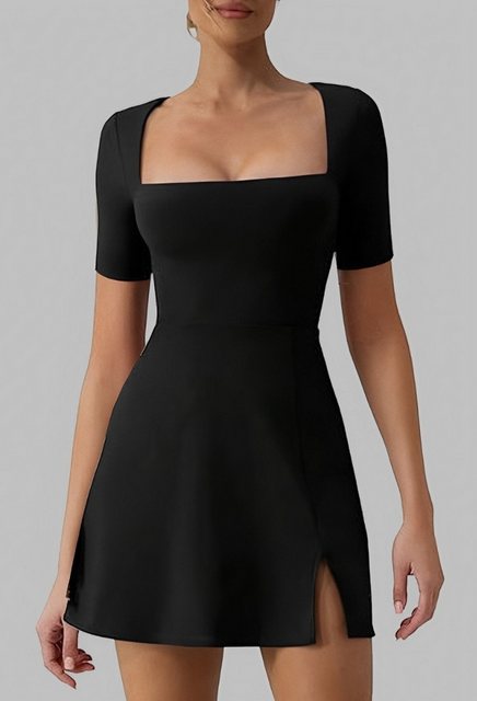 LOVGCCN Strandkleid Kurzärmliges, einfarbiges Kleid mit quadratischem Aussc günstig online kaufen