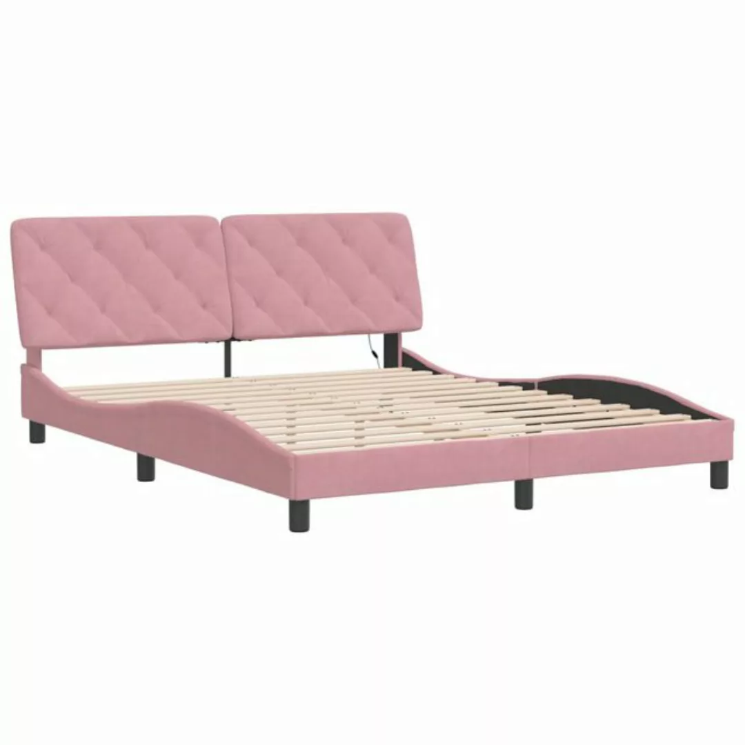 vidaXL Bett Bettgestell mit LED-Leuchten Rosa 160x200 cm Samt günstig online kaufen