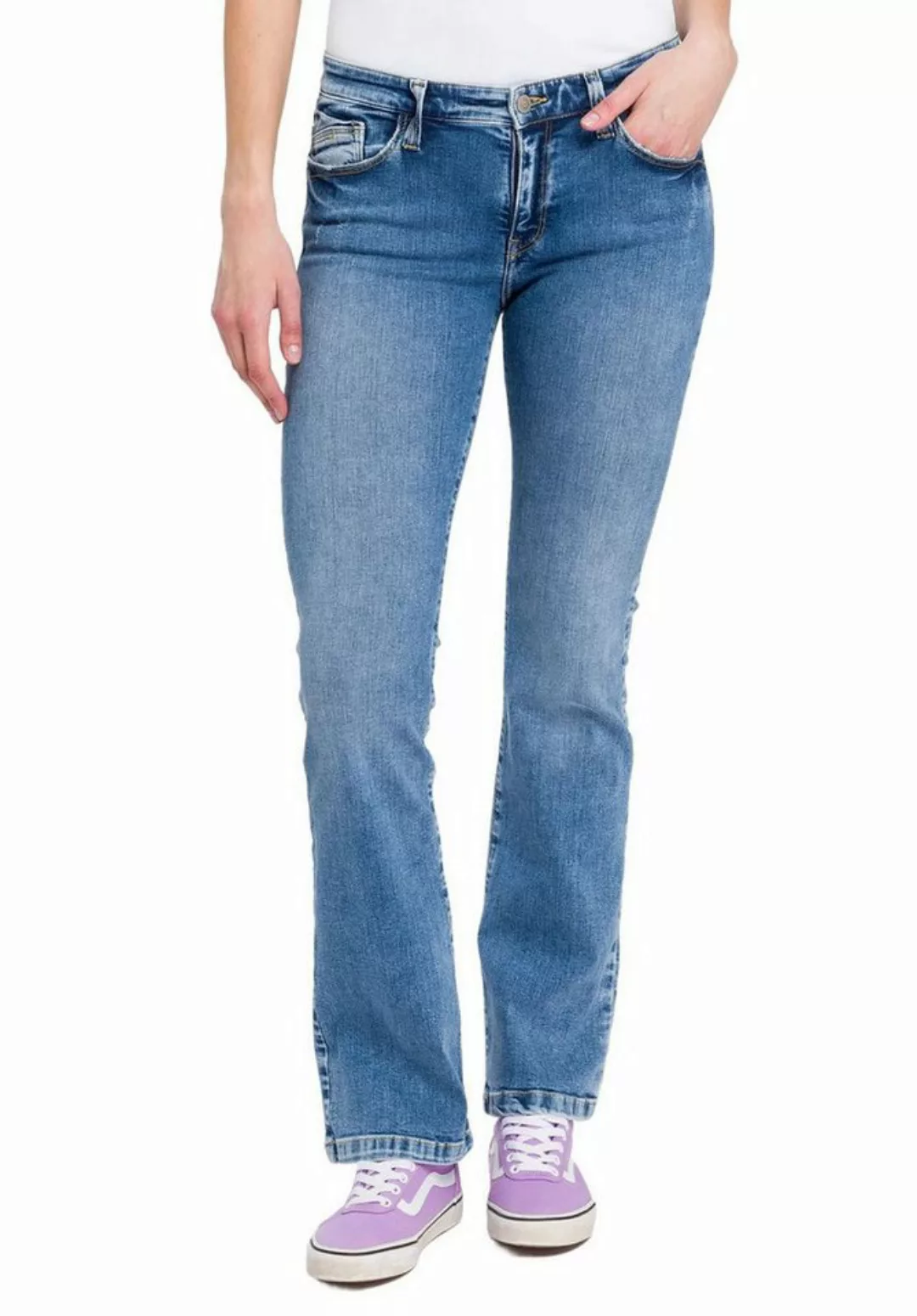 Cross Jeans Damen Jeans LAUREN - Bootcut - Blau - Medium Blue Denim günstig online kaufen