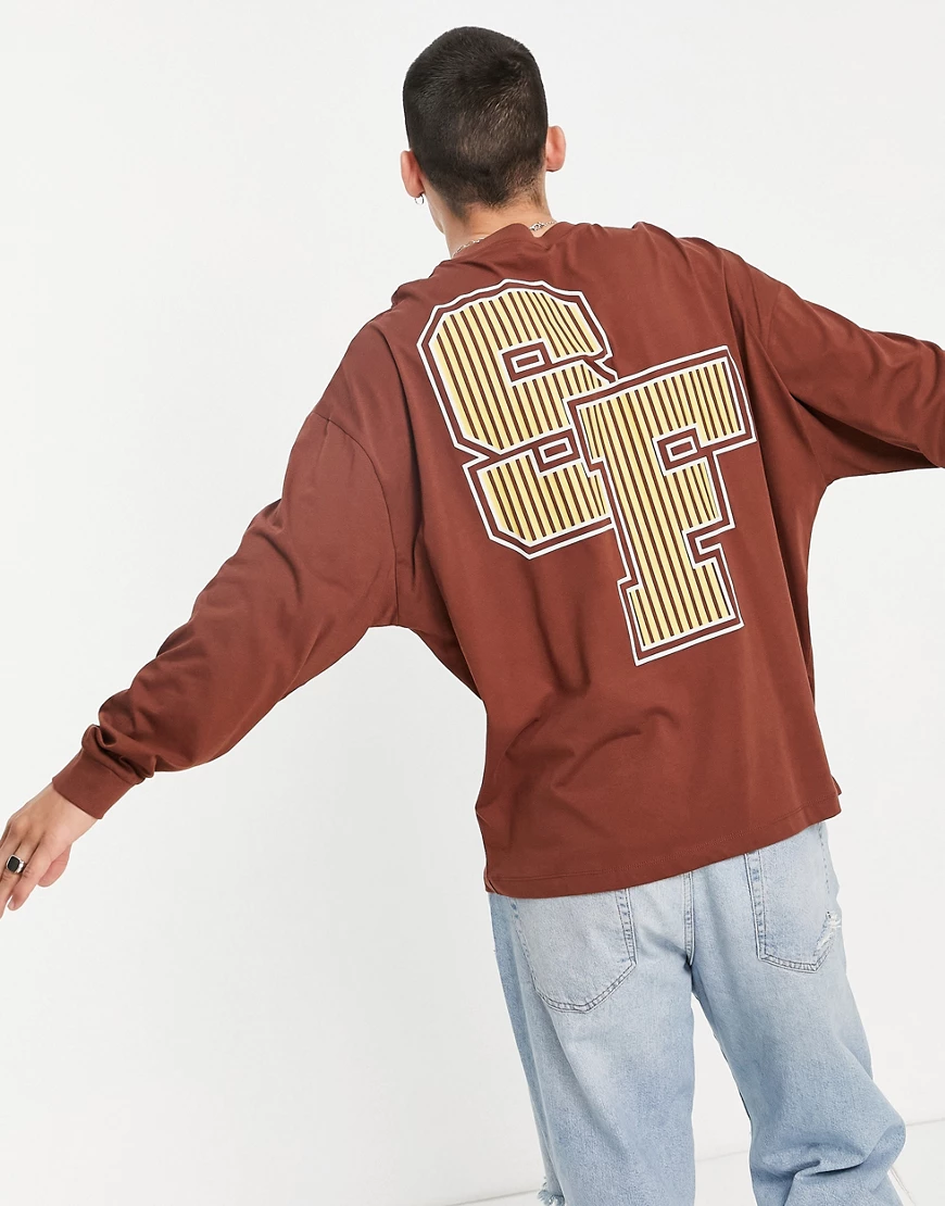 ASOS DESIGN – Langärmliges Oversize-Shirt in Braun mit „San Francisco”-City günstig online kaufen