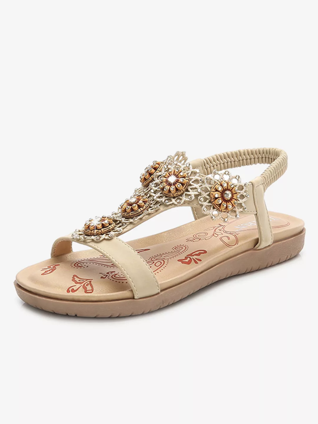 Frauen Blumen Strass Dekor Elastisch Band Sandalen günstig online kaufen