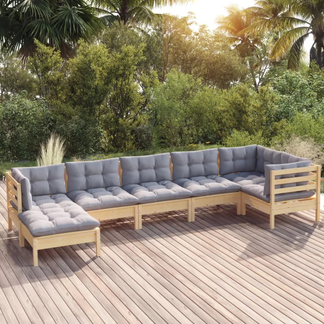 7-tlg. Garten-lounge-set Mit Grauen Kissen Kiefer Massivholz günstig online kaufen