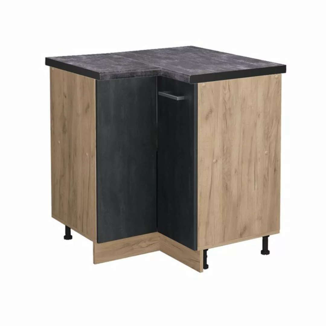 Vicco Eckunterschrank R-Line, Schwarz Beton/Goldkraft Eiche, 75.6 cm AP Eic günstig online kaufen