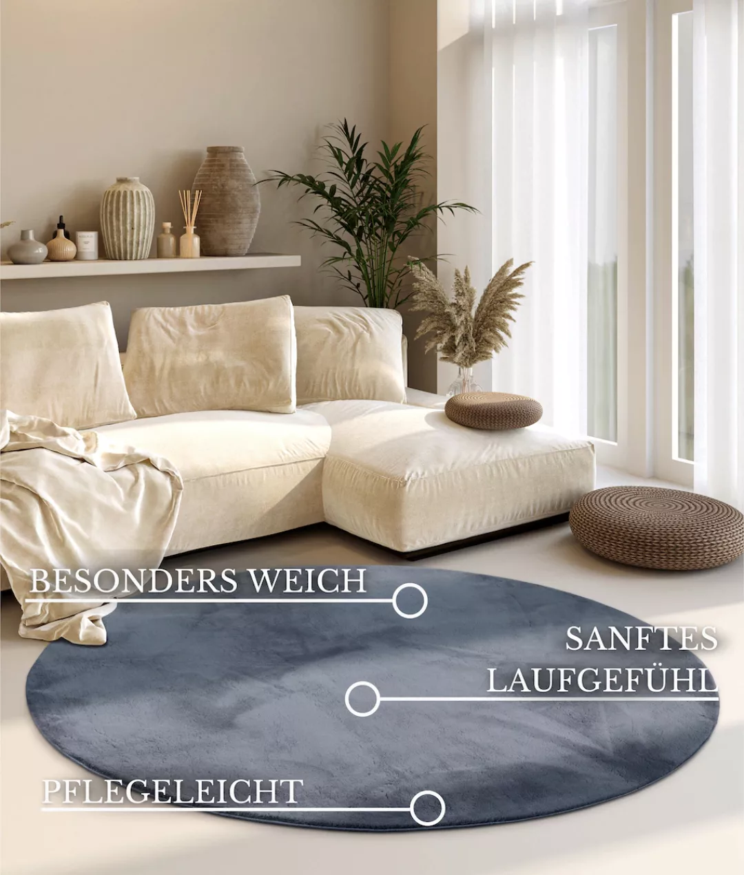 Villeroy & Boch Teppich »Leon«, rund, 15 mm Höhe, Langflor, Shaggy, einfarb günstig online kaufen