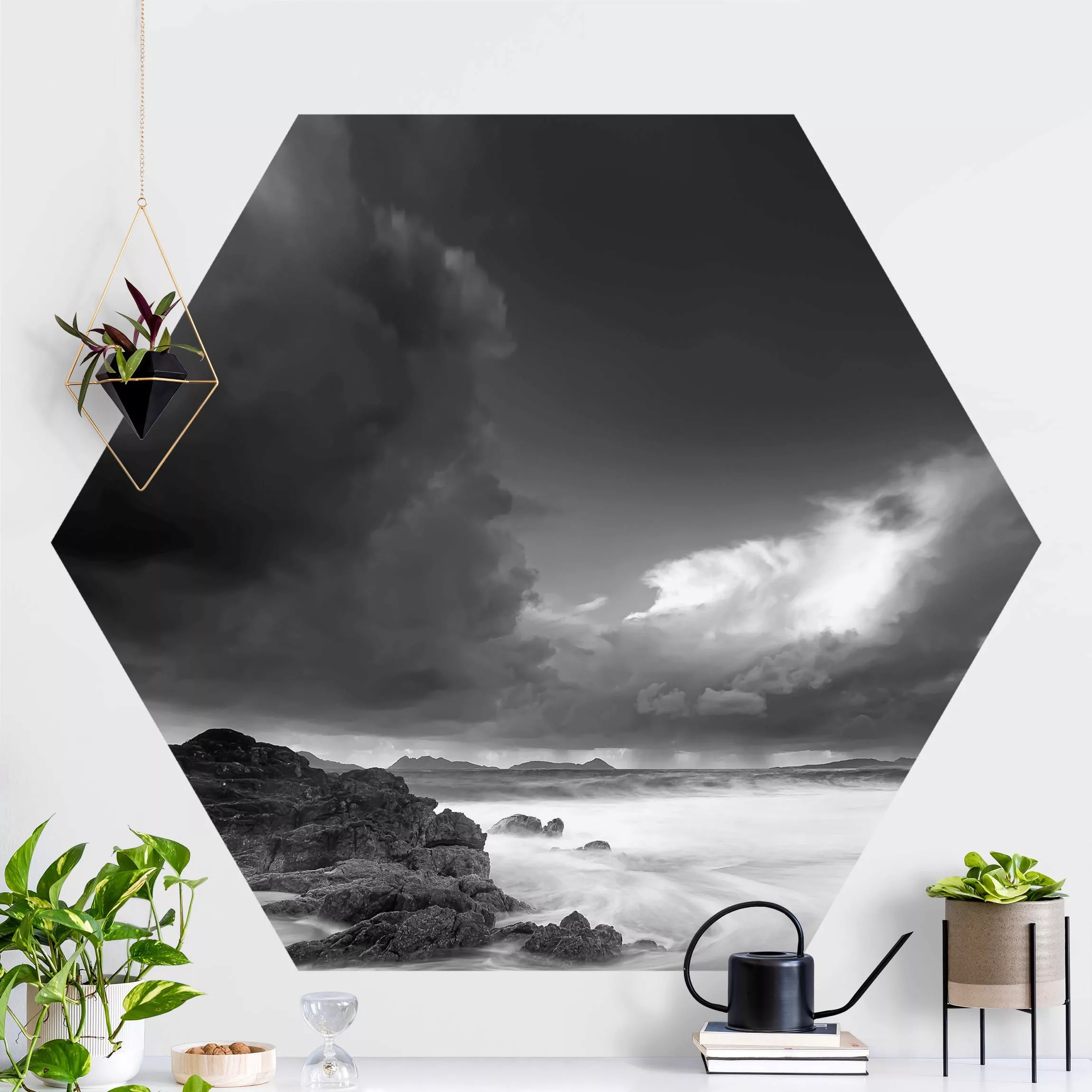 Hexagon Fototapete selbstklebend Sturm über der Küste günstig online kaufen