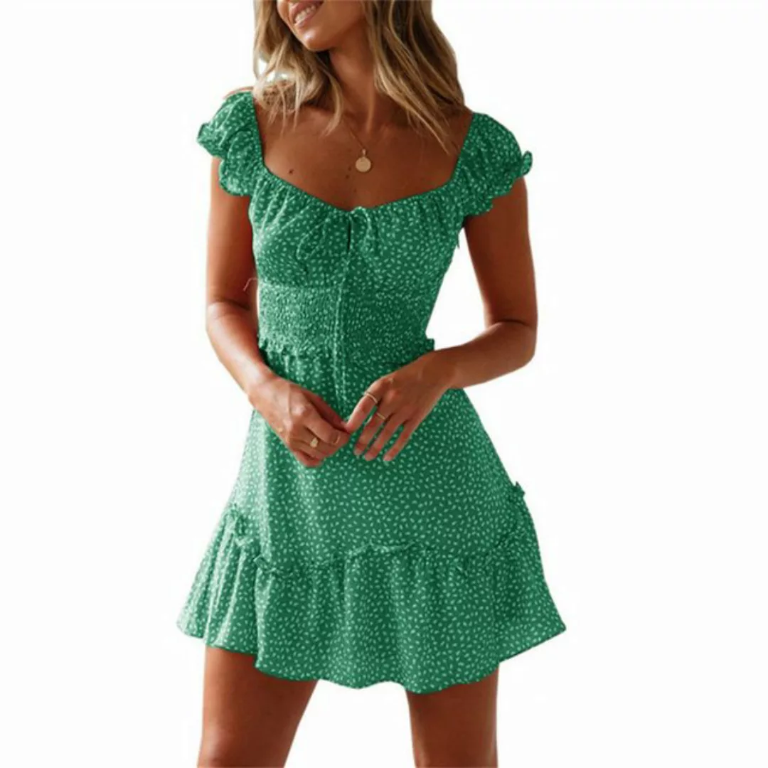 RUZU UG Dirndl Sommerliches, bedrucktes, gerüschtes, elegantes Kleid für Da günstig online kaufen