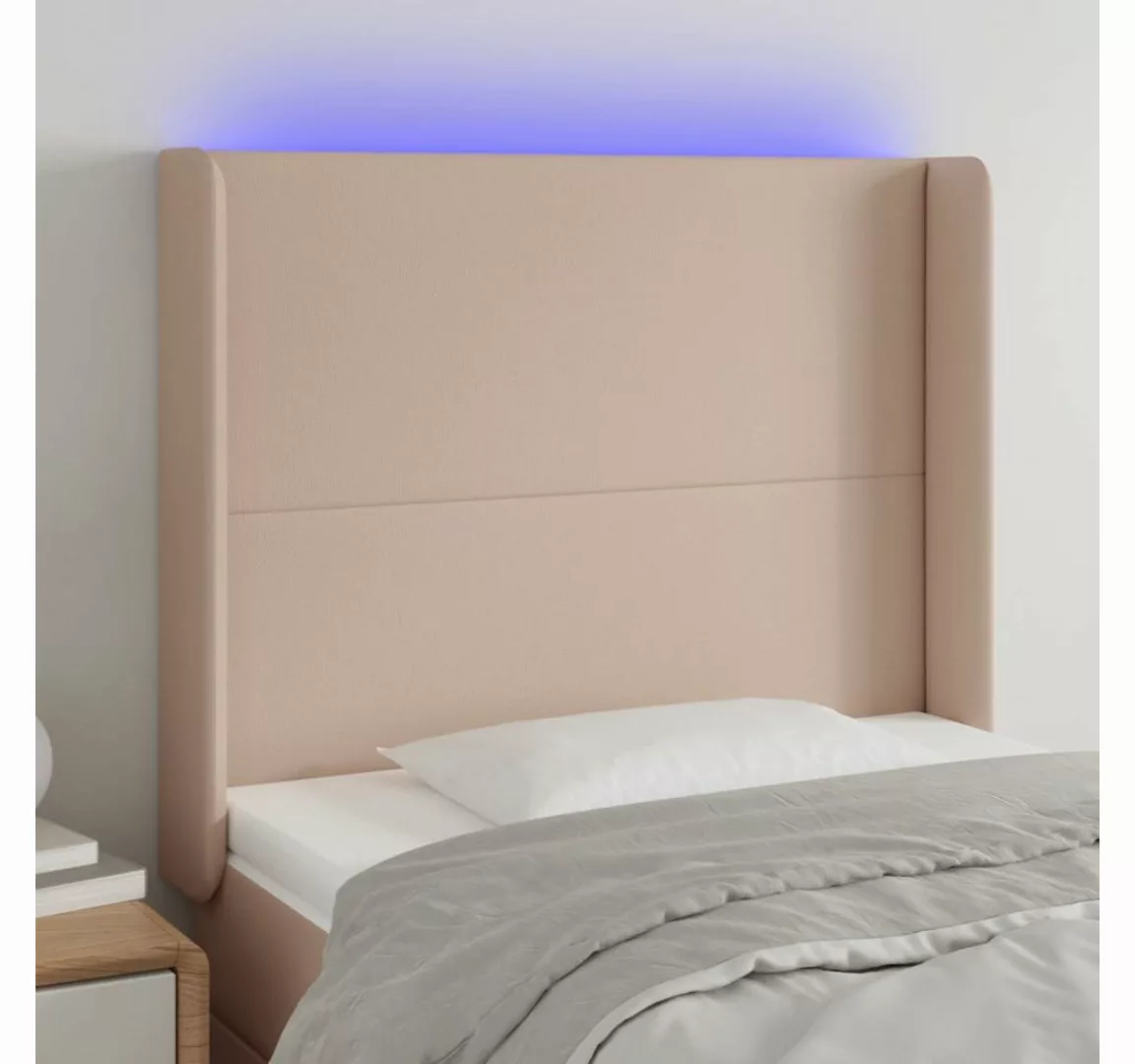 vidaXL Bett, LED Kopfteil Cappuccino-Braun 103x16x118/128cm Kunstleder günstig online kaufen