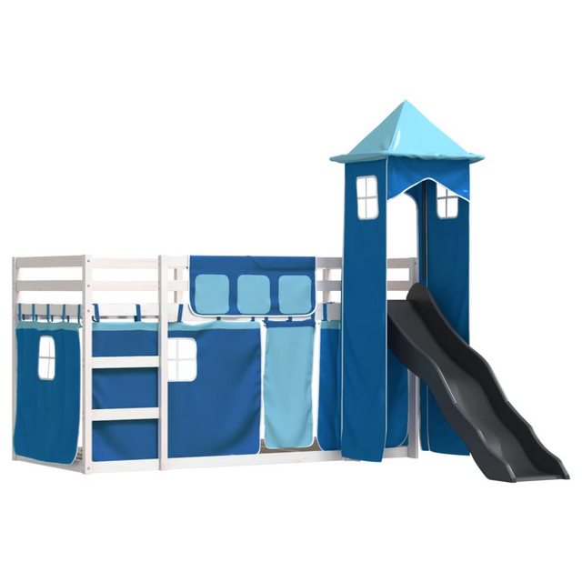 vidaXL Bett Etagenbett mit Rutsche und Gardinen Blau 80x200 cm günstig online kaufen