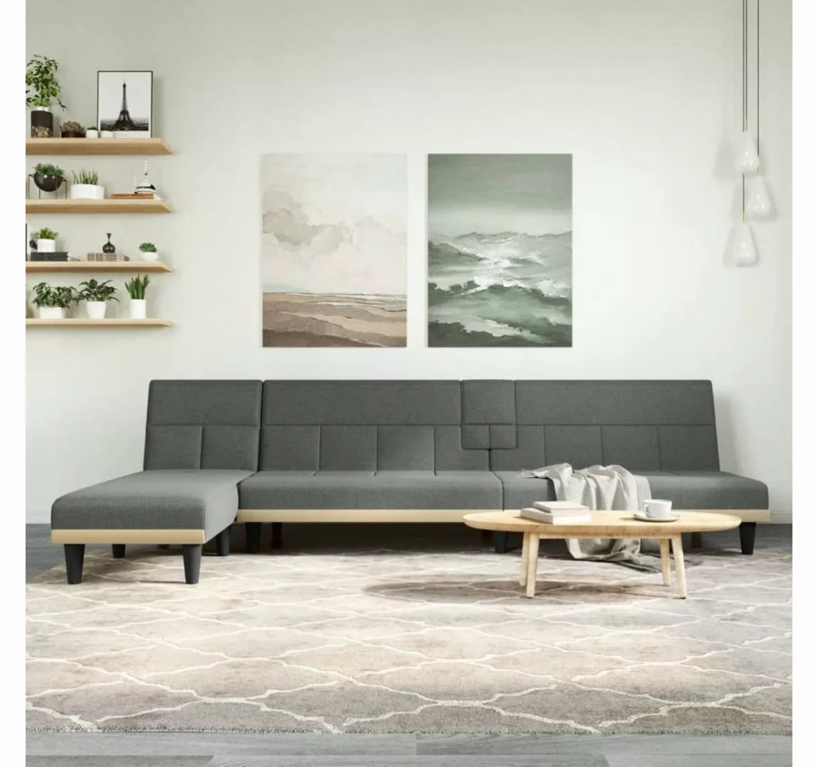 vidaXL Sofa Schlafsofa in L-Form Dunkelgrau 255x140x70 cm Stoff Chaiselongu günstig online kaufen