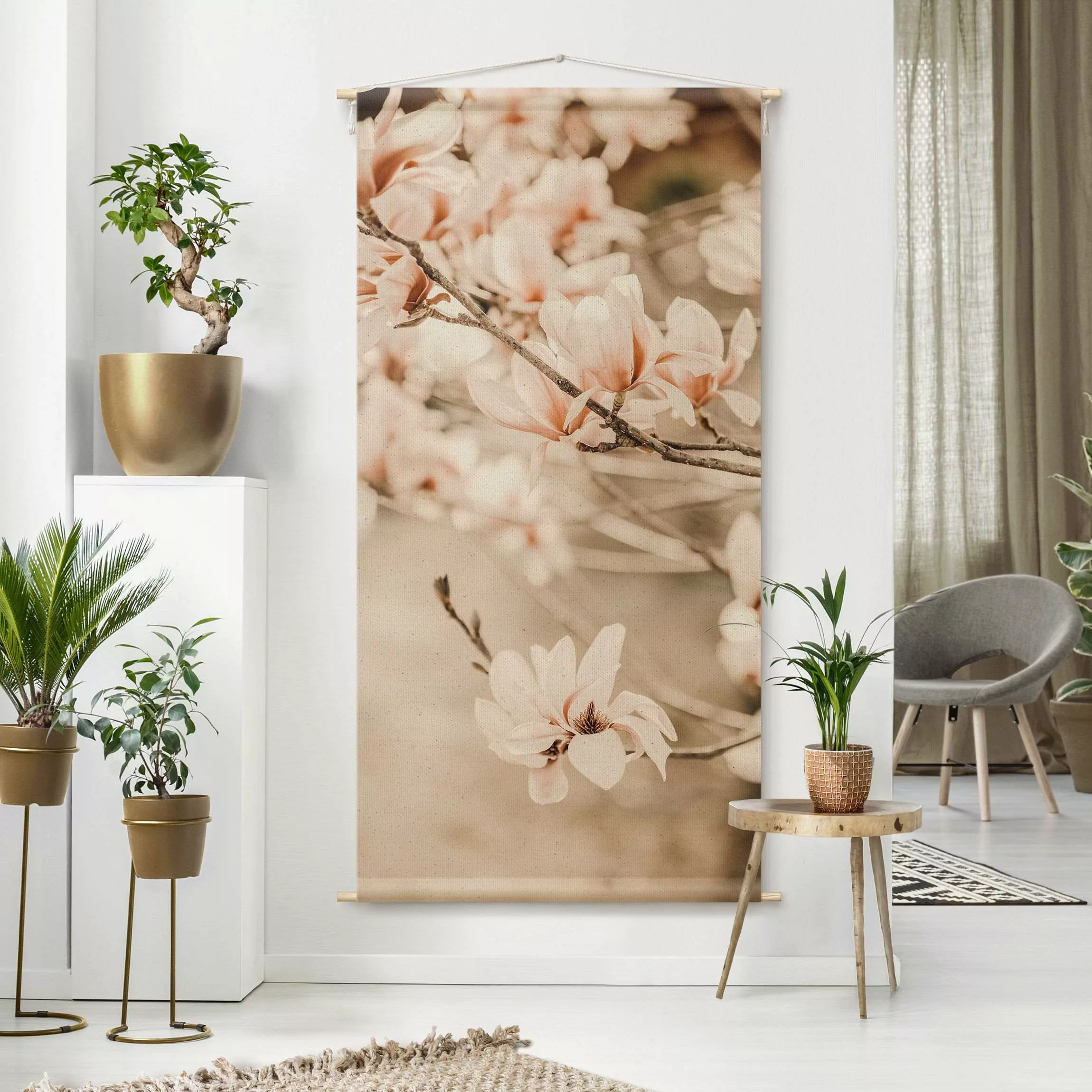 Wandteppich Magnolienzweige im Vintagestil günstig online kaufen