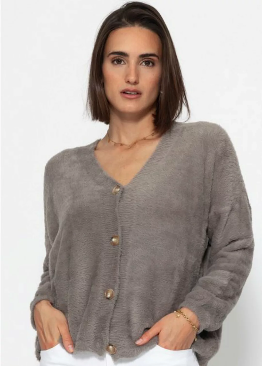 SASSYCLASSY Cardigan Flauschiger Damen Strick-Cardigan mit Knöpfen Elegante günstig online kaufen