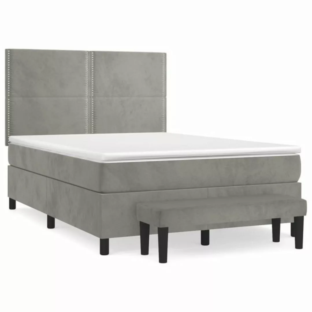 vidaXL Boxspringbett Boxspringbett mit Matratze Hellgrau 140x200 cm Samt Be günstig online kaufen