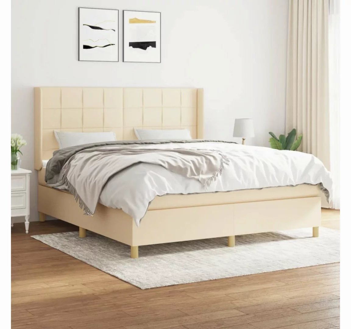 vidaXL Boxspringbett Boxspringbett mit Matratze Creme 160x200 cm Stoff Bett günstig online kaufen