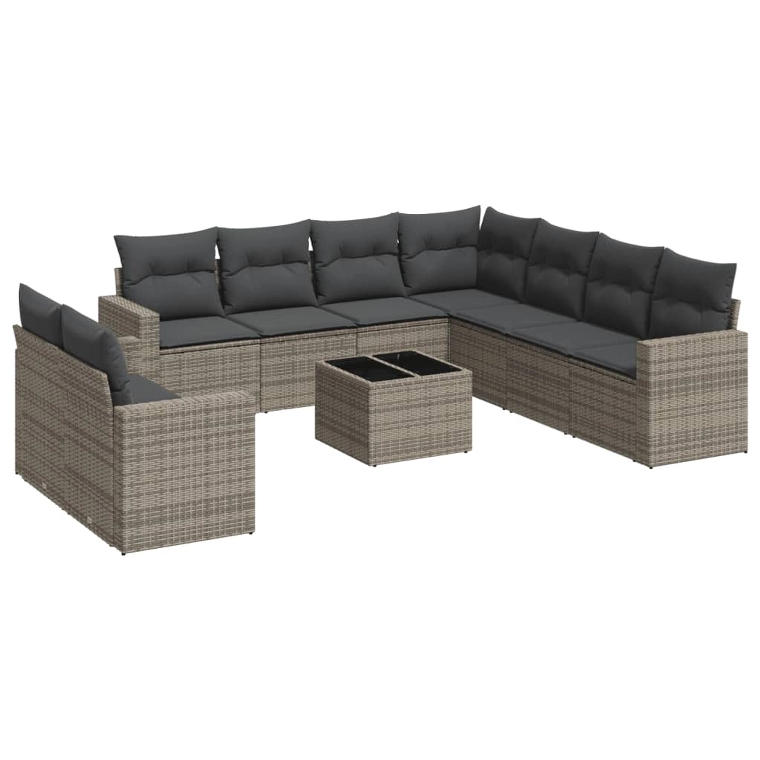 vidaXL 10-Tlg Garten-Sofagarnitur mit Kissen Grau Poly Rattan 3219150 günstig online kaufen