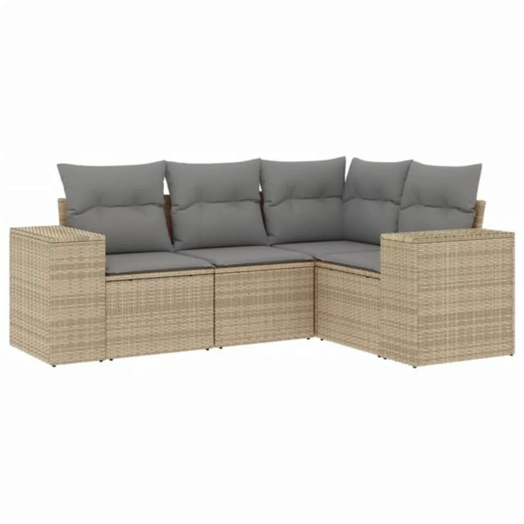 vidaXL Loungesofa 4-tlg. Garten-Sofagarnitur mit Kissen Beige Poly Rattan, günstig online kaufen