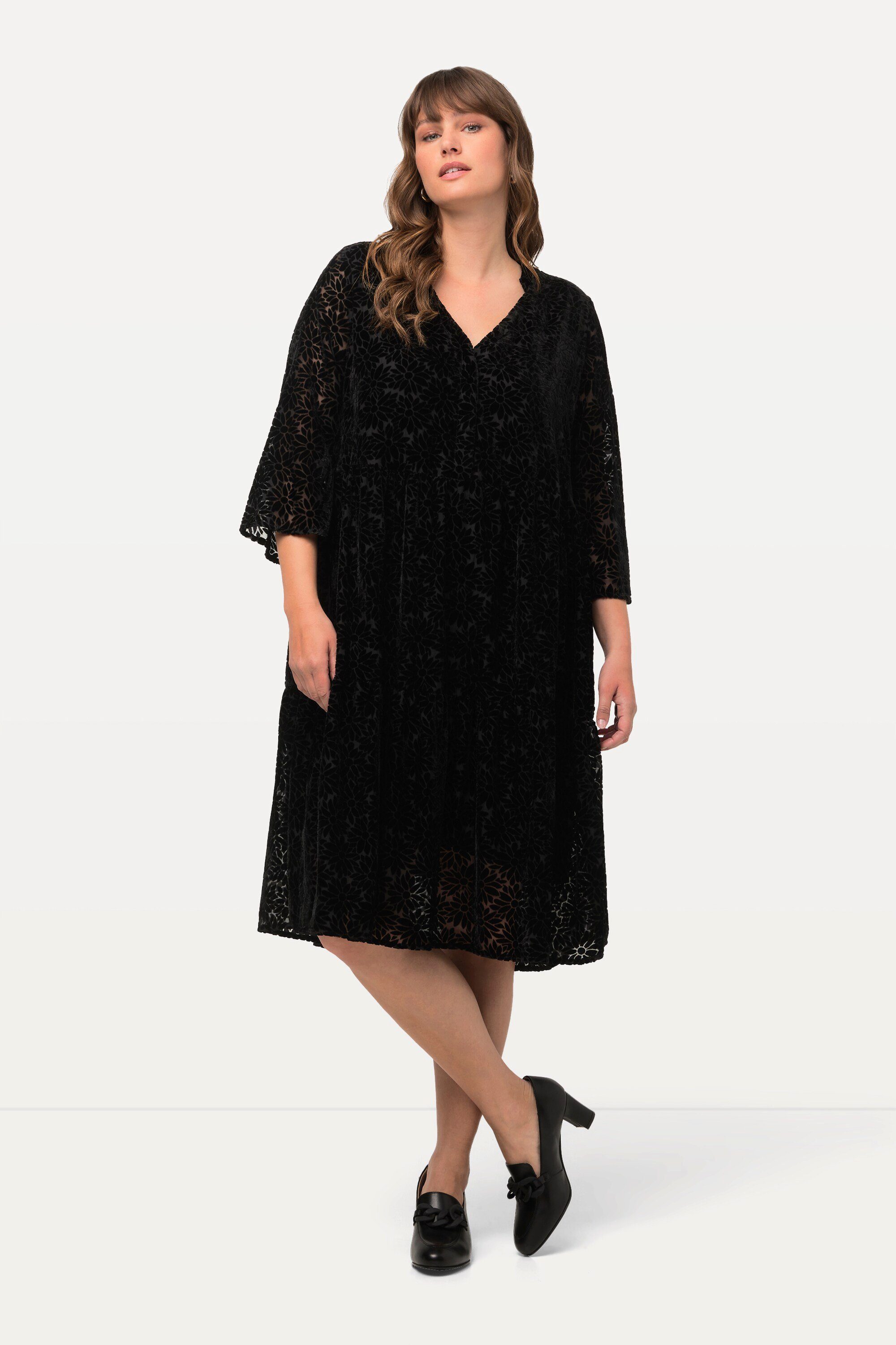 Ulla Popken Jerseykleid Samt-Midikleid Ausbrennermuster Rundhals günstig online kaufen