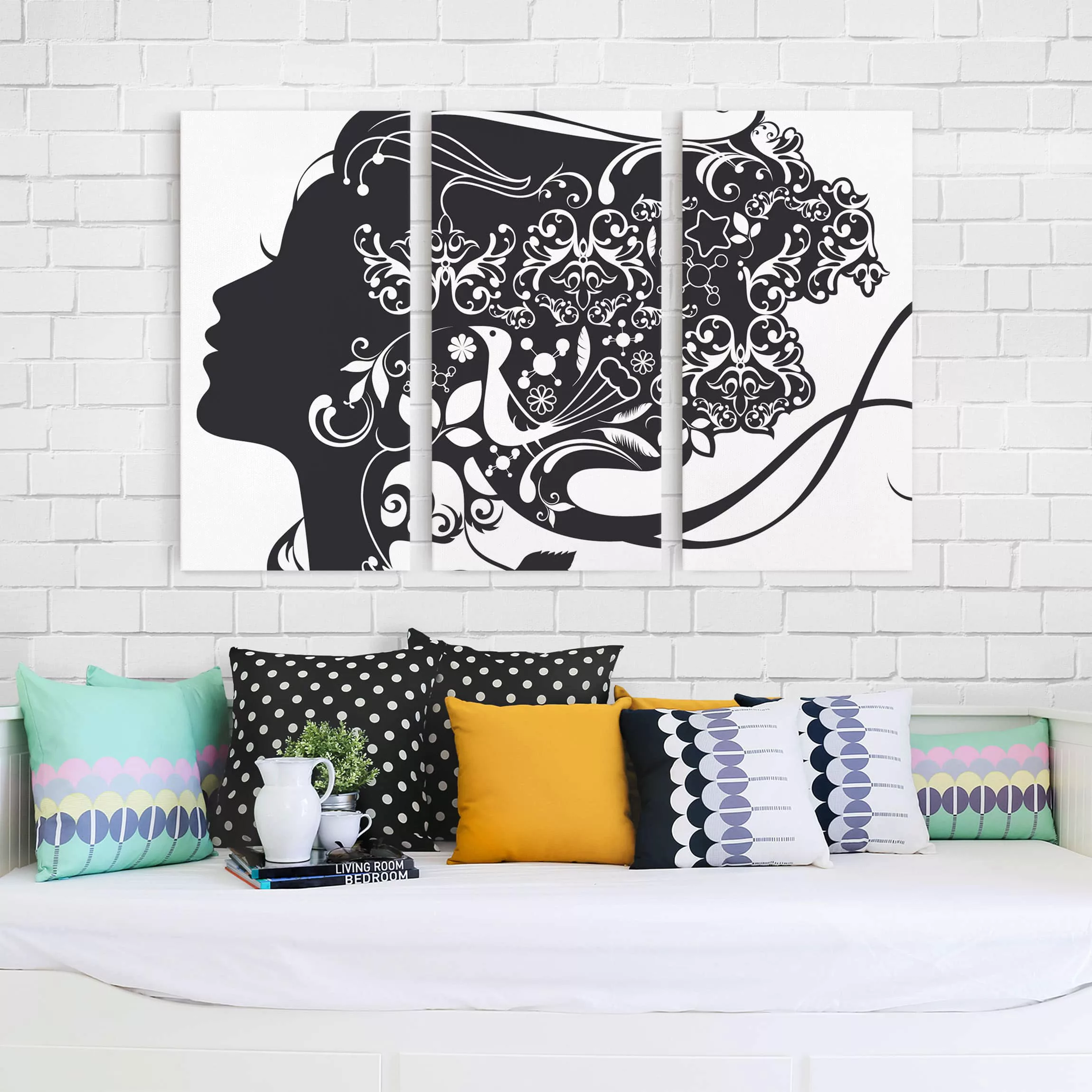 3-teiliges Leinwandbild Schwarz-Weiß - Querformat Deco Beauty günstig online kaufen