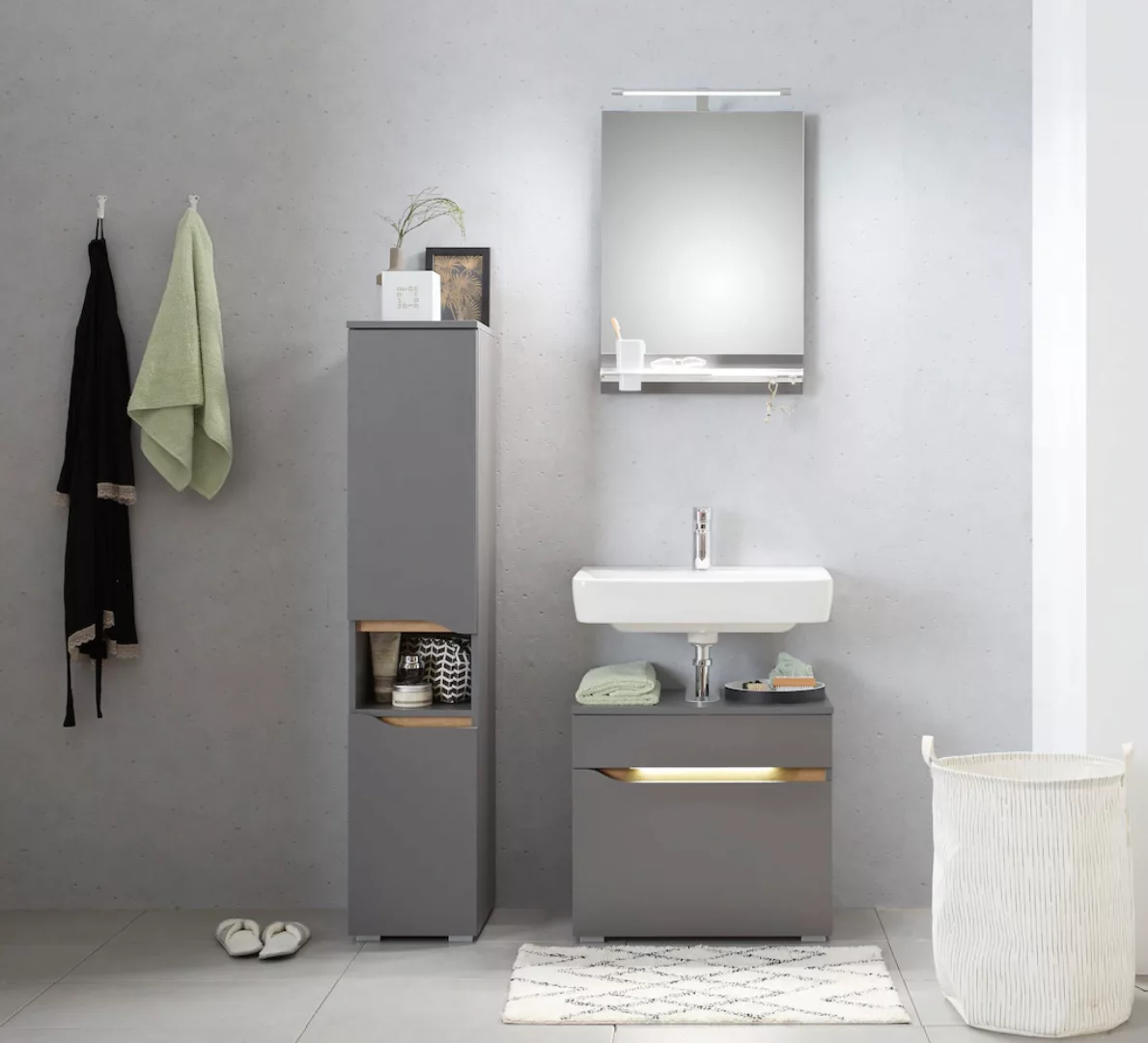 Saphir Badmöbel-Set "Quickset 3-teilig, Waschbeckenunterschrank mit LED-Spi günstig online kaufen