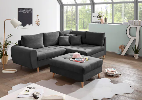 ED EXCITING DESIGN Ecksofa "Alice L-Form", (Set), mit Hocker & 3 Zierkissen günstig online kaufen