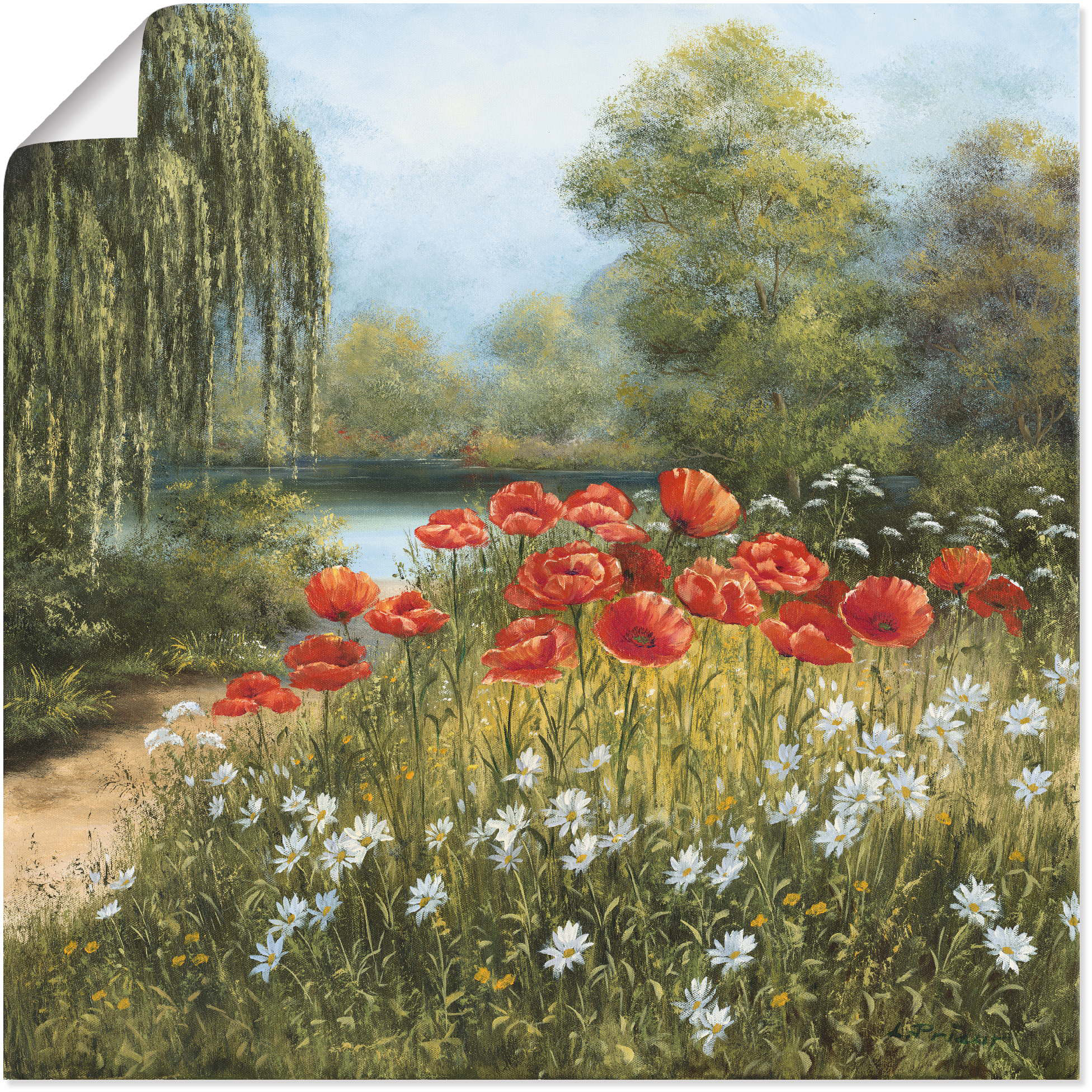 Artland Wandbild "Mohnwiese am See", Blumenwiese, (1 St.), als Alubild, Out günstig online kaufen