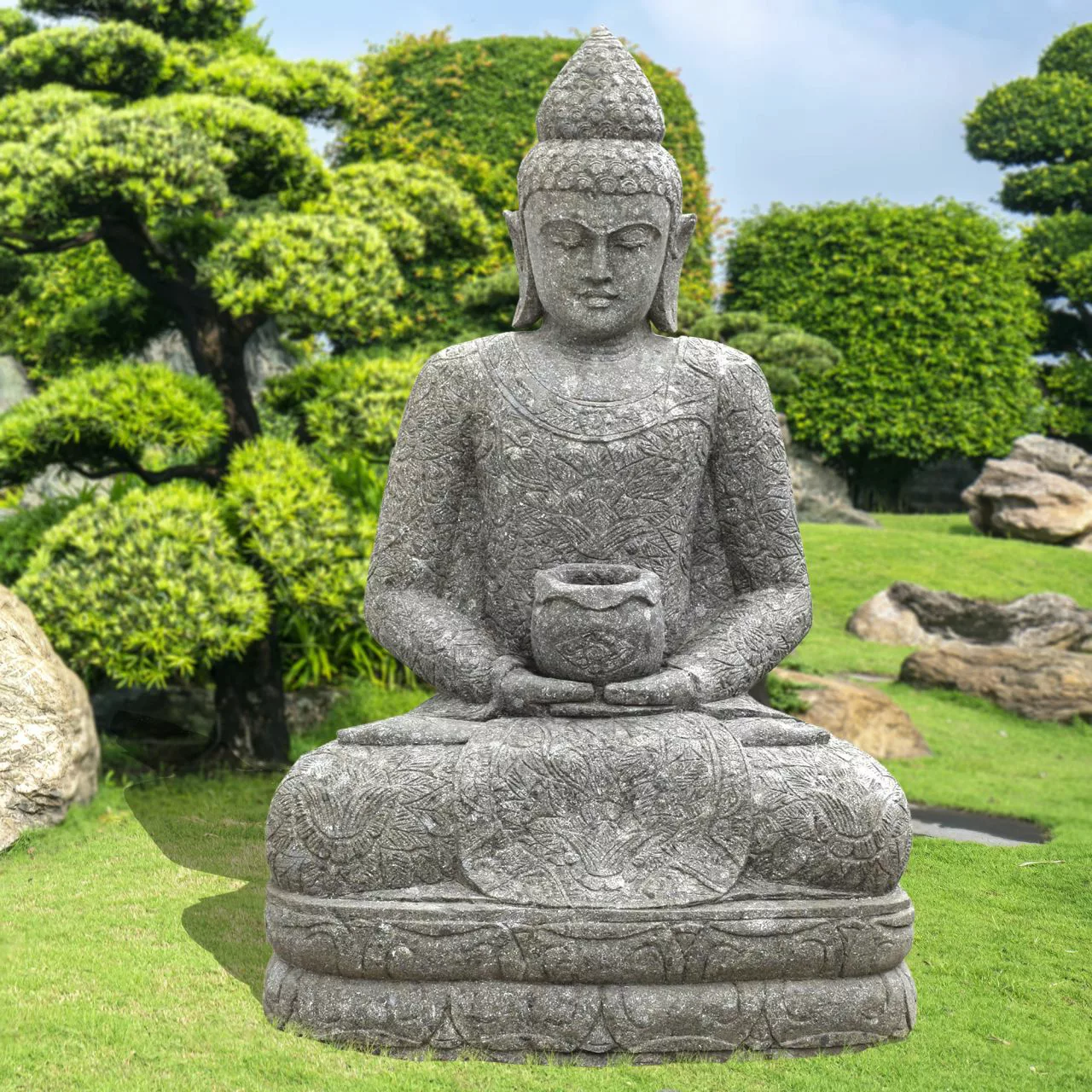 Basanit Skulptur Buddha Nangloi Mit Schale günstig online kaufen