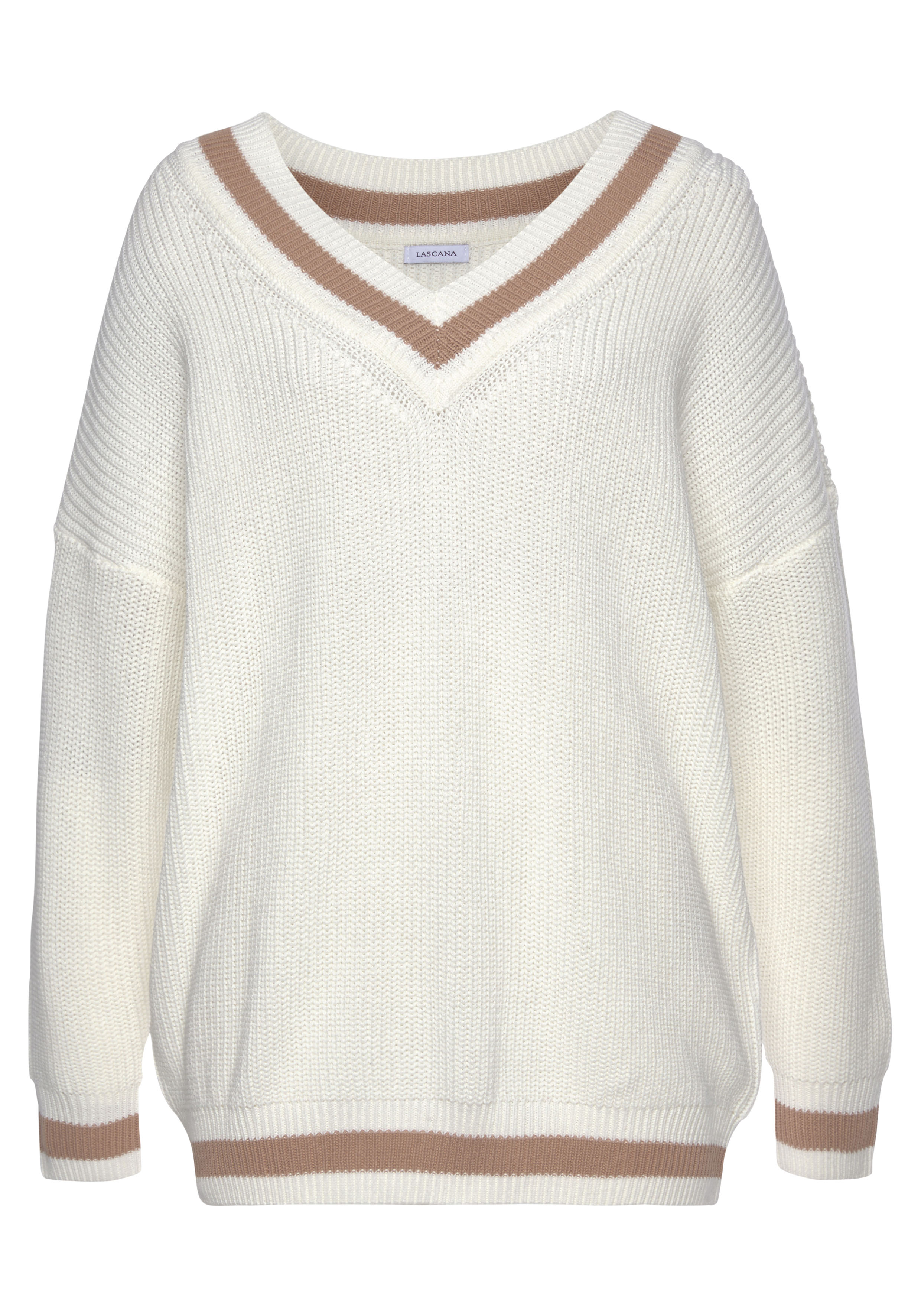 LASCANA V-Ausschnitt-Pullover mit Streifen-Details günstig online kaufen