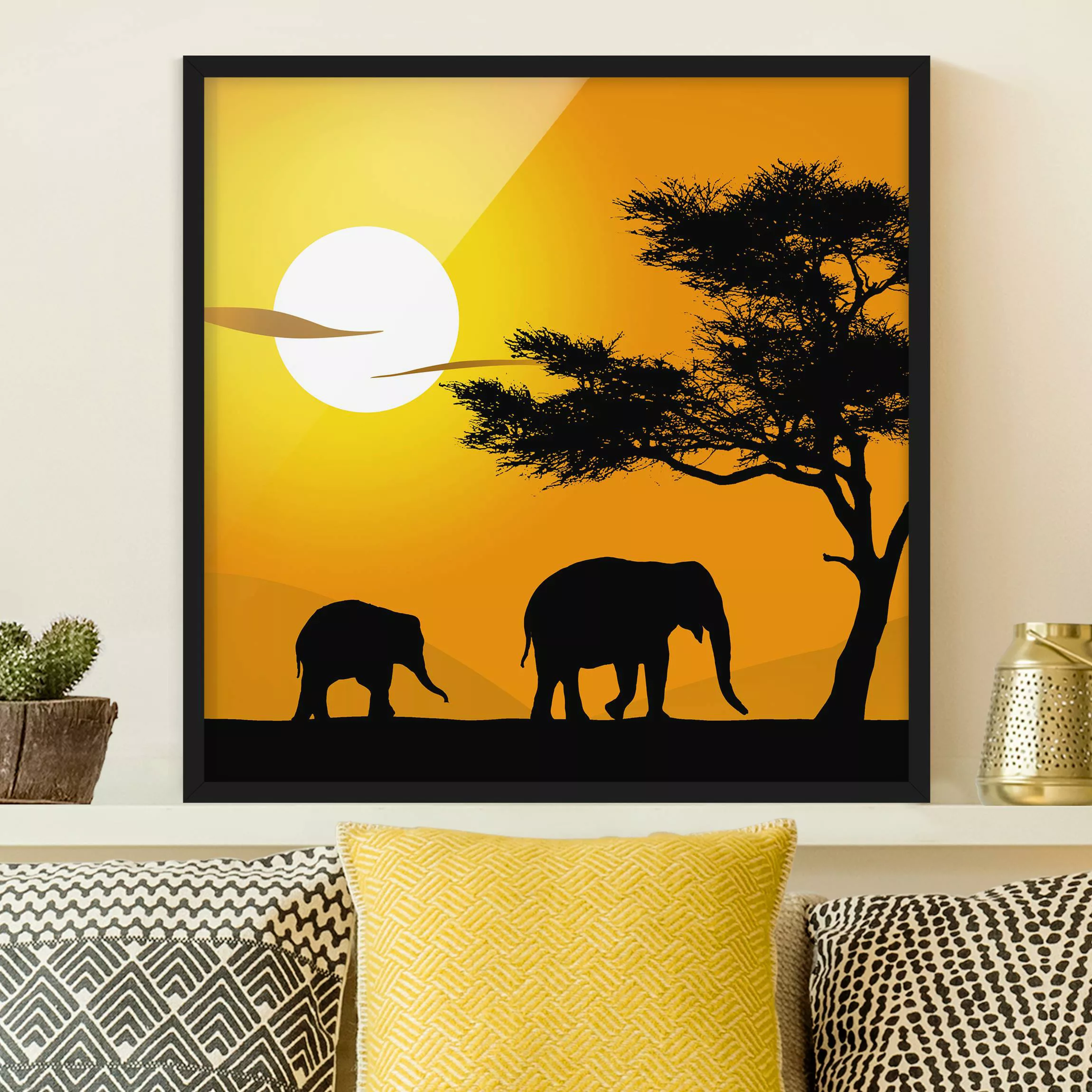 Bild mit Rahmen - Quadrat African Elefant Walk günstig online kaufen