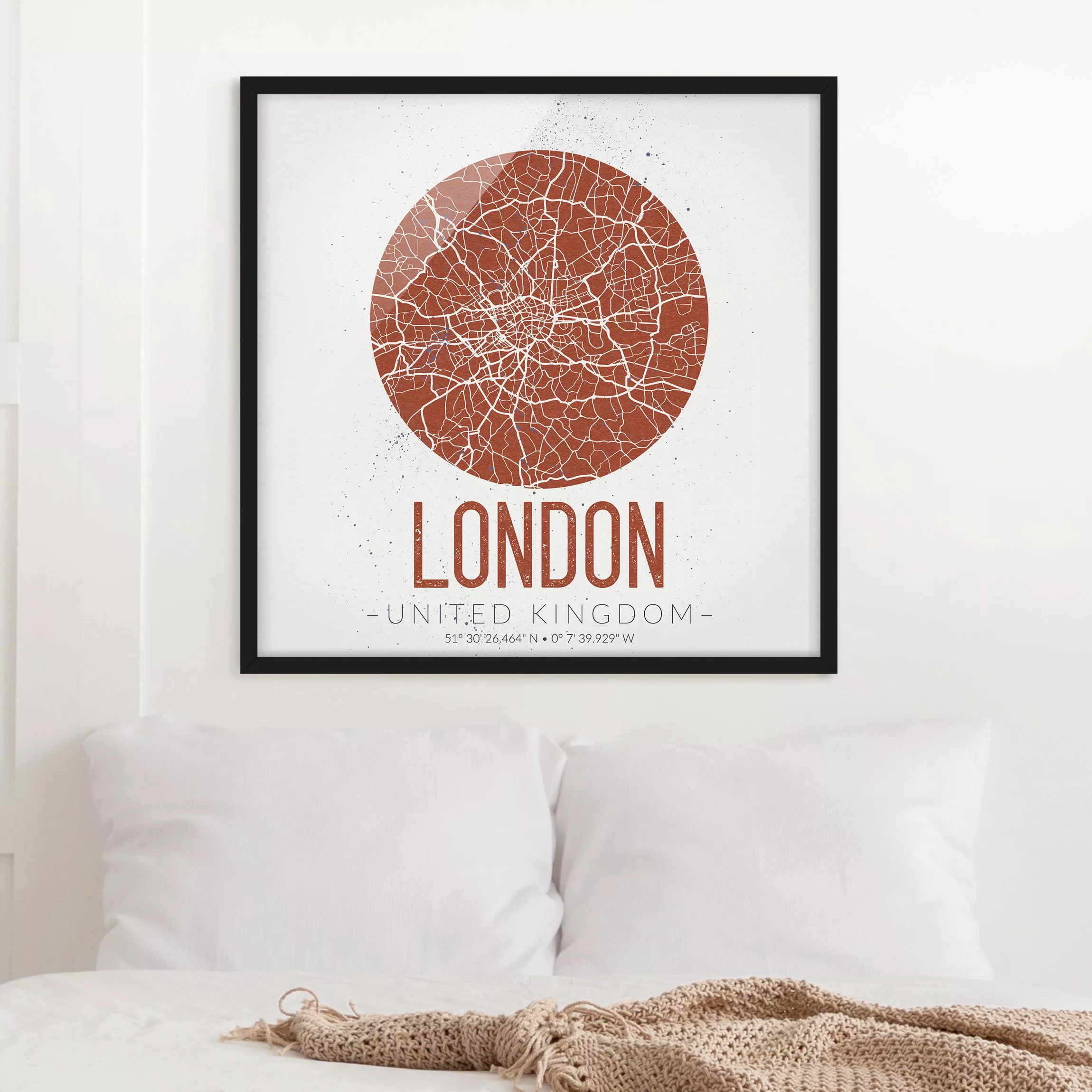 Bild mit Rahmen Stadt-, Land- & Weltkarte - Quadrat Stadtplan London - Retr günstig online kaufen