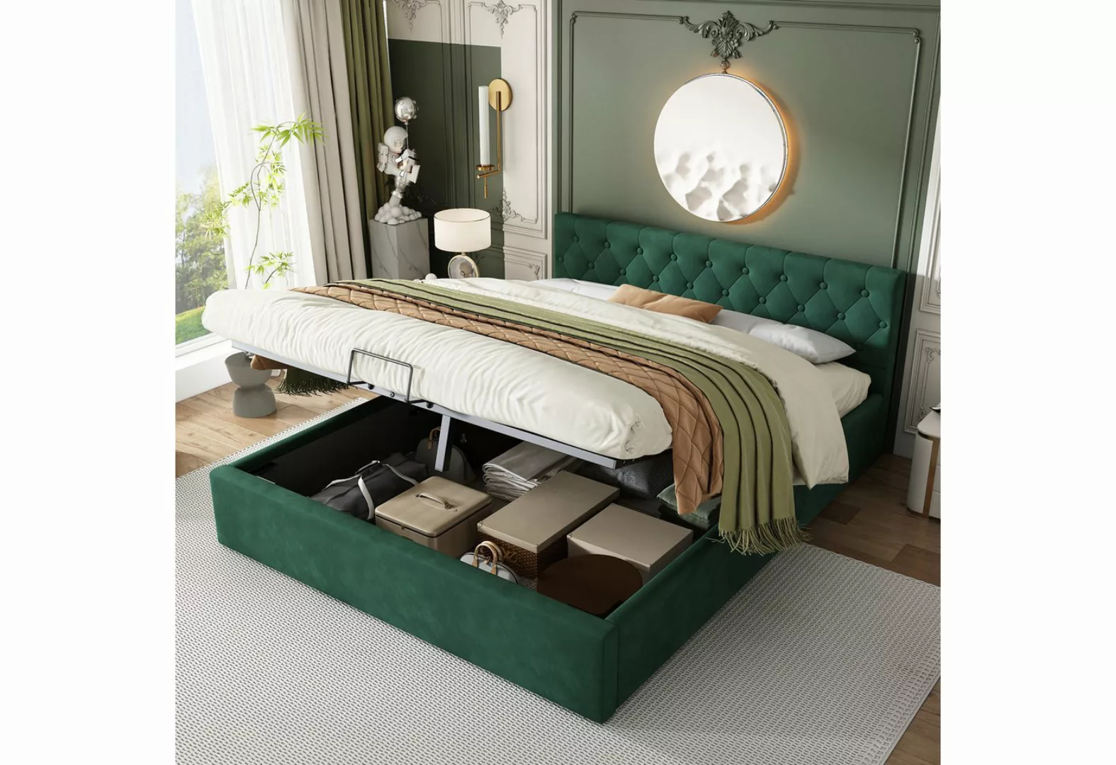 MODFU Polsterbett Doppelbett Holz Bett Funktionsbett Holzbett ohne Matratze günstig online kaufen