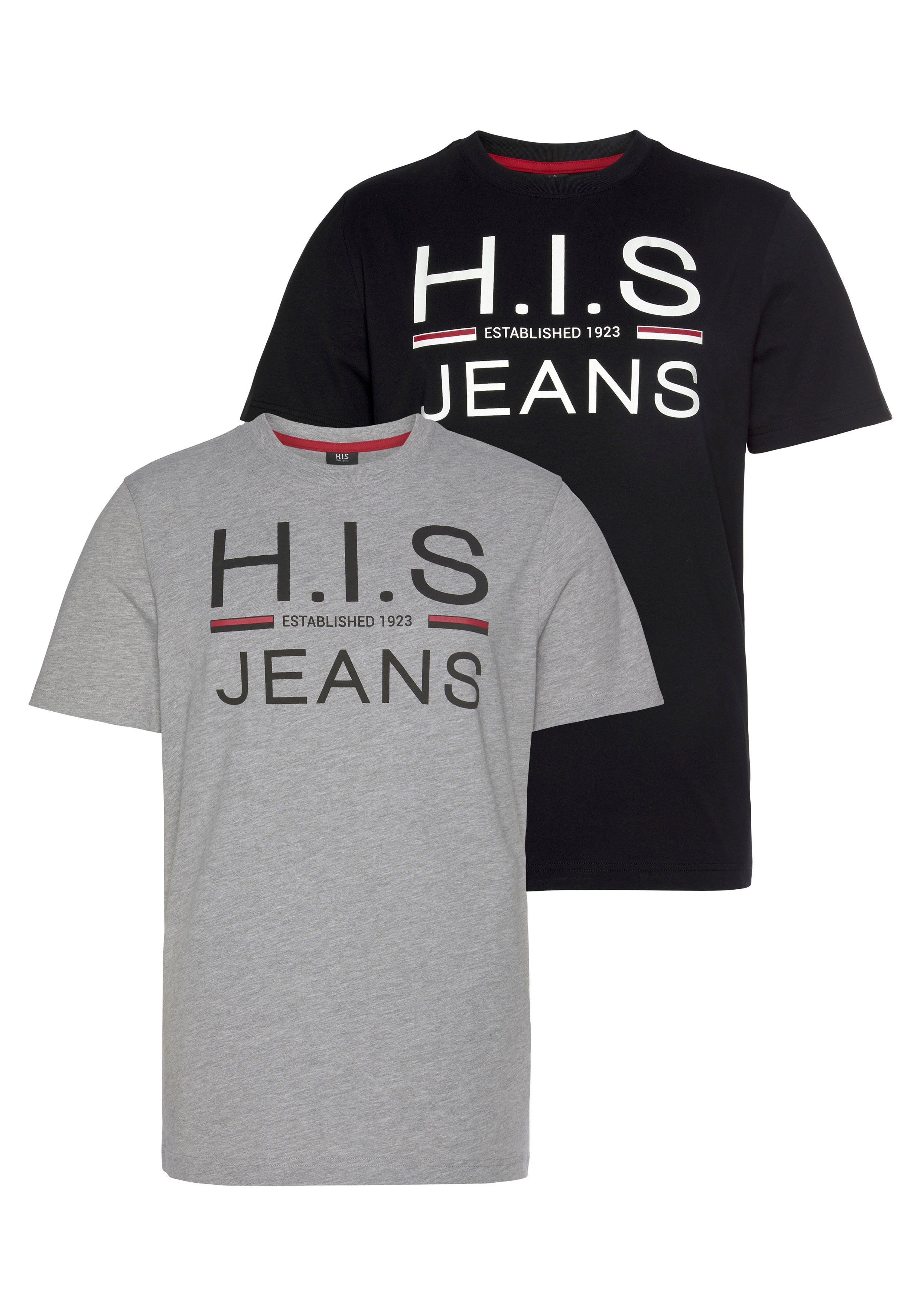 H.I.S Rundhalsshirt, (Packung, 2er-Pack), schmal geschnitten, bedrucktes De günstig online kaufen