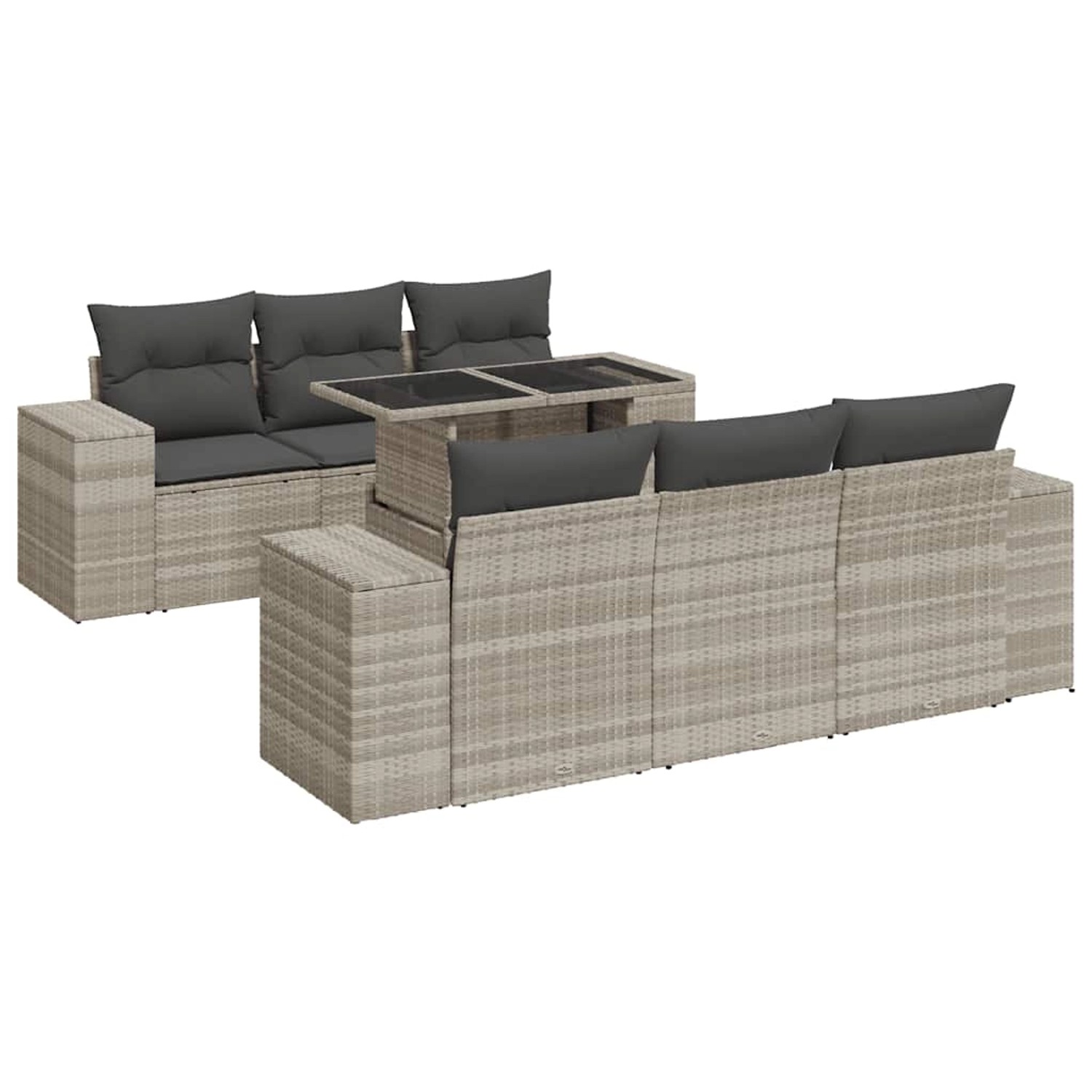 vidaXL 7-Tlg Garten-Sofagarnitur mit Kissen Hellgrau Poly Rattan 3326743 günstig online kaufen