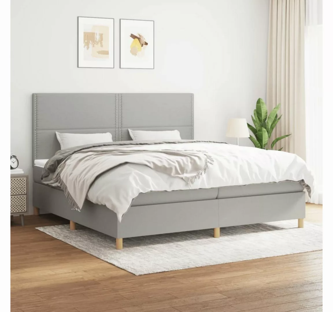 vidaXL Boxspringbett Boxspringbett mit Matratze Hellgrau 200x200 cm Stoff B günstig online kaufen