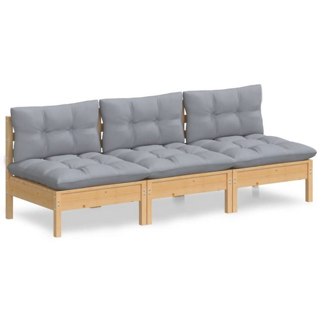 3-sitzer-gartensofa Mit Grauen Kissen Massivholz Kiefer günstig online kaufen