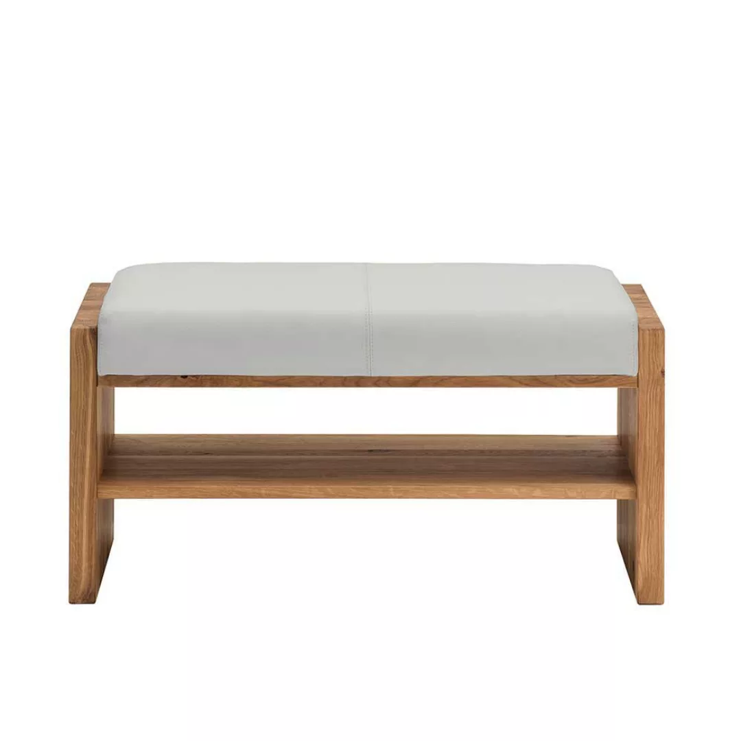 Garderoben Sitzbank aus Wildeiche Massivholz Sitzfläche aus weißem Echtlede günstig online kaufen