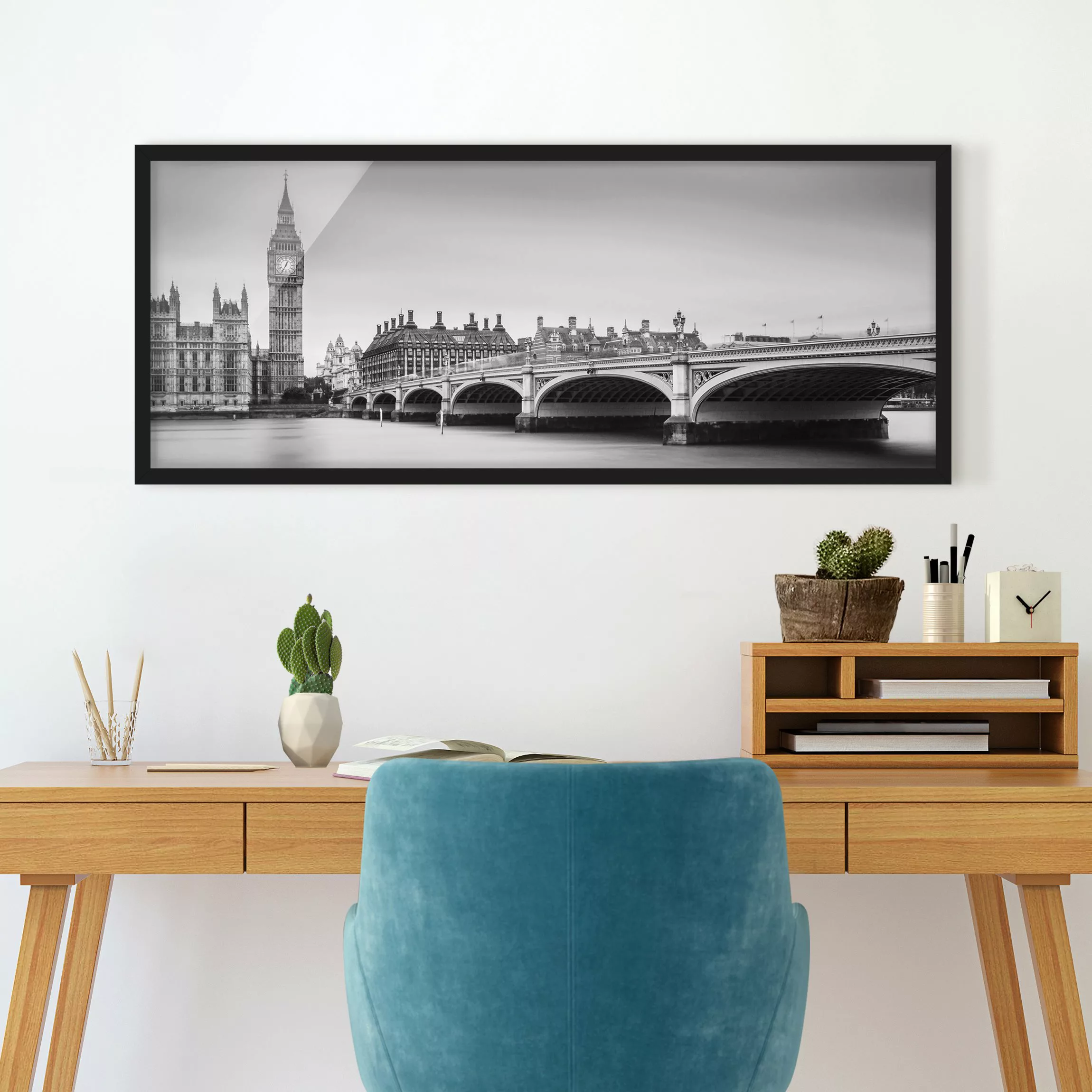 Bild mit Rahmen Architektur & Skyline - Panorama Westminster Brücke und Big günstig online kaufen