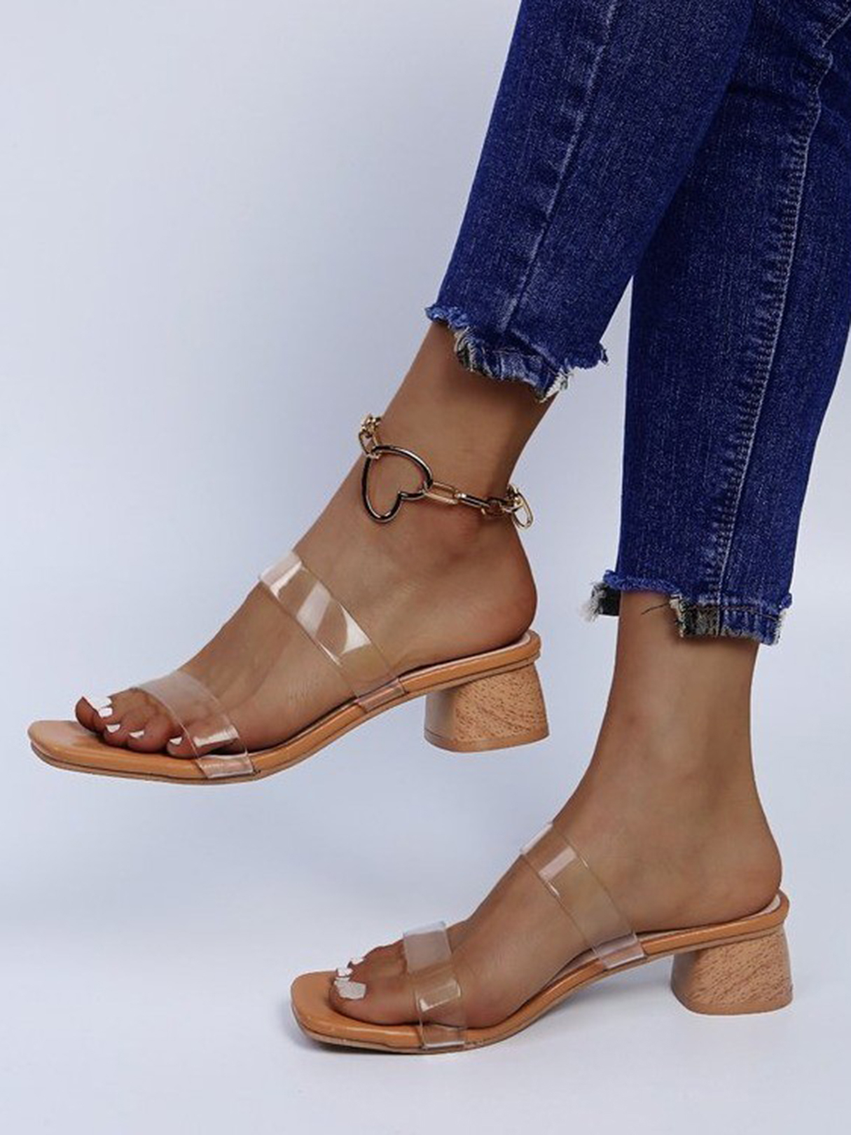 Square Toe Dicke Holzmaserung Chunky Sandalen günstig online kaufen